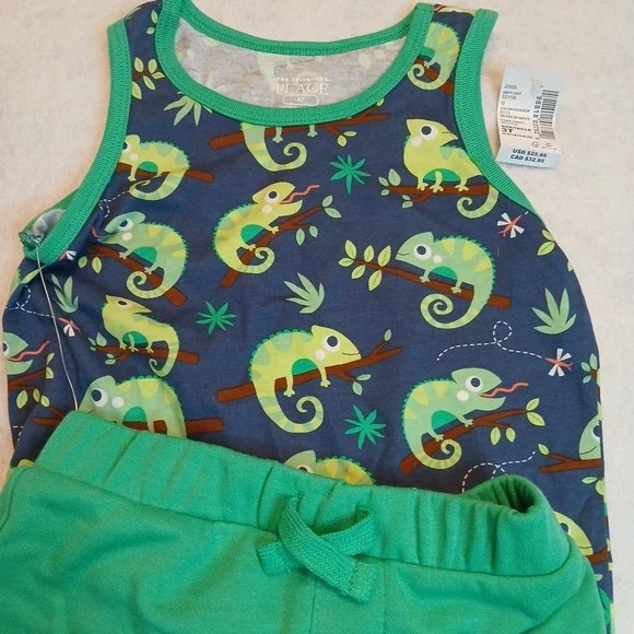 New Chameleon Print‎ Baby Toddler Tank Top & Shorts Outfit Set - Picture 4 of 7